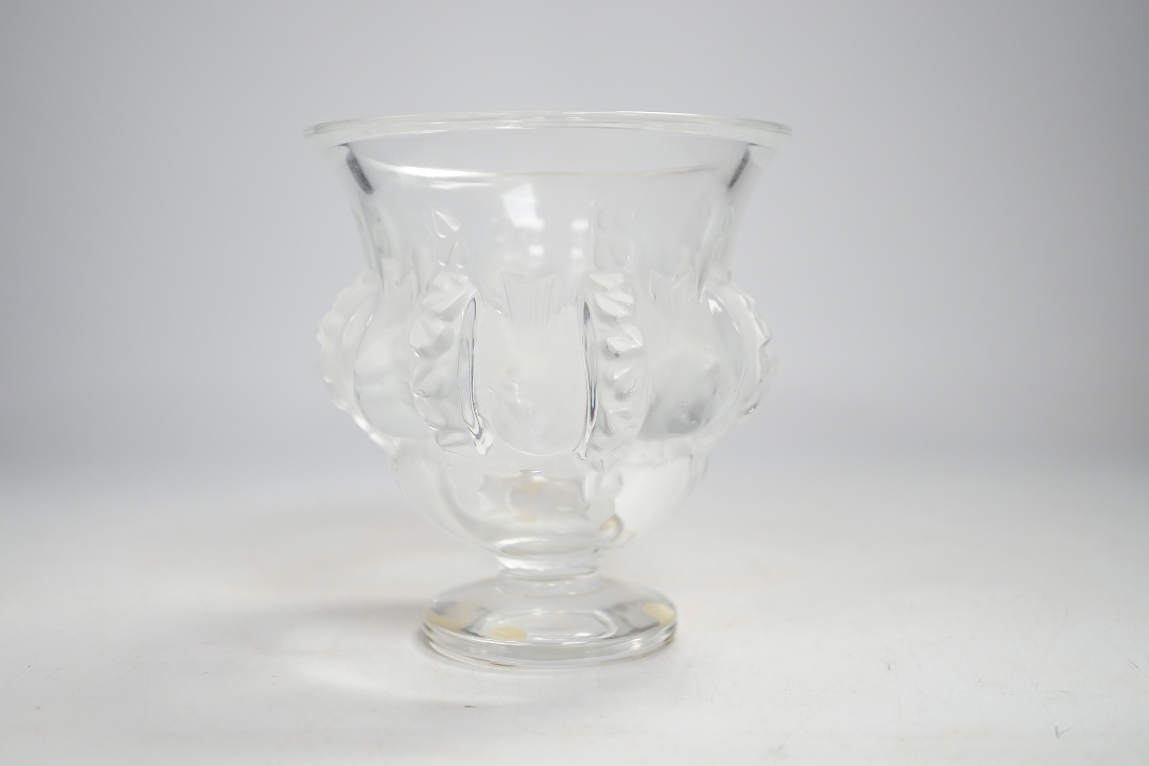 A Lalique glass vase, engraved on base, 12.5cm high